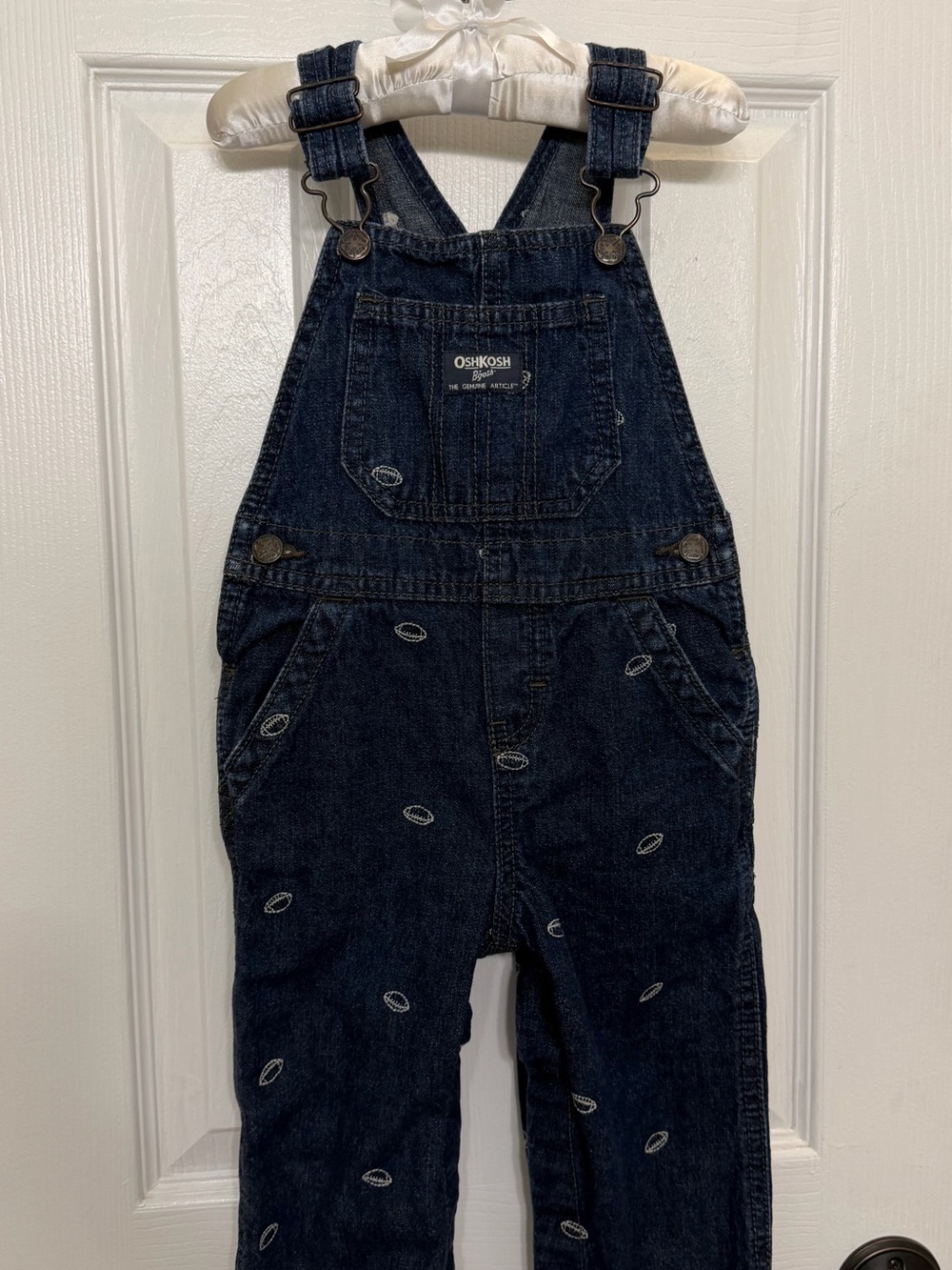 OshKosh B'gosh Navy Denim Kids Football Embroidered Overalls